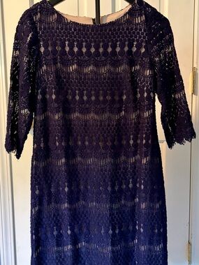 Jessica Howard Navy Crochet Swim Coverup Dress